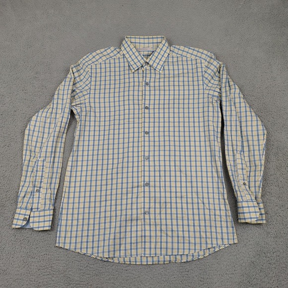Ermenegildo Zegna Dress Shirt Mens‎ Large Blue Yellow Plaid Button Down Cotton